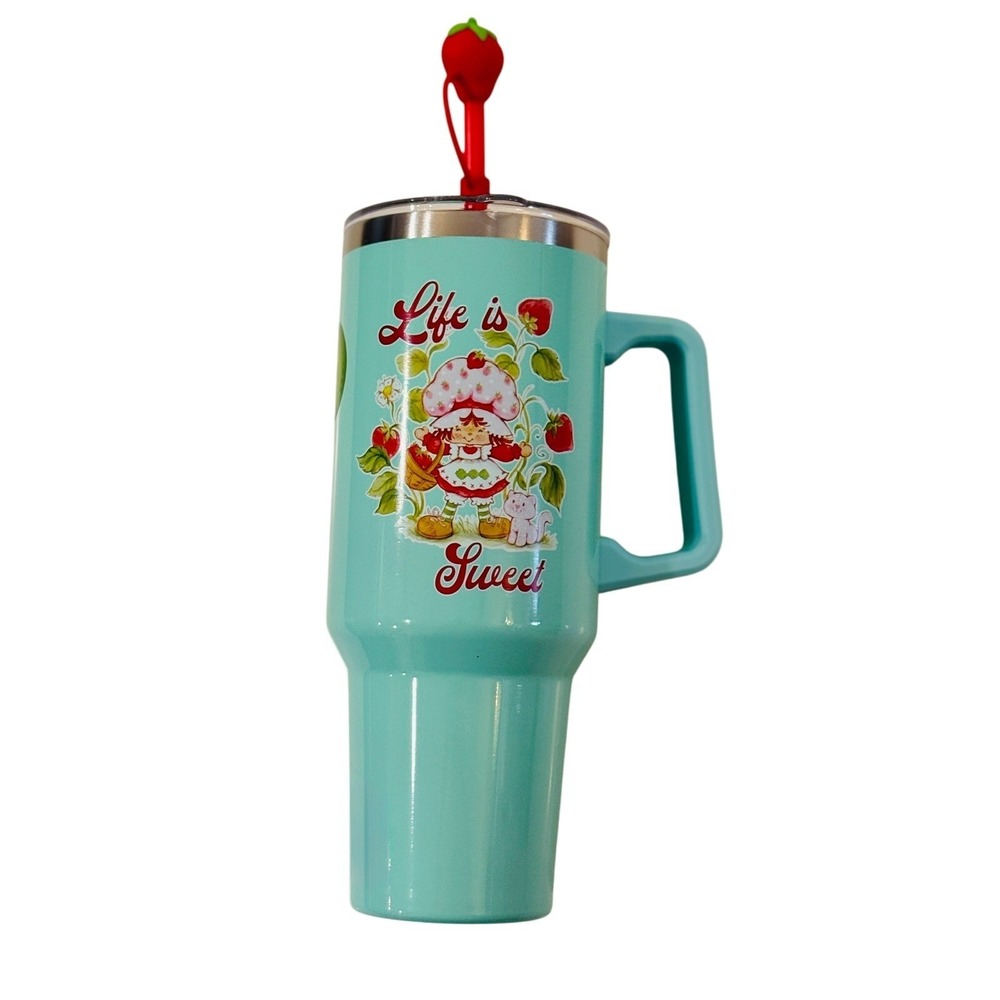 Strawberry Shortcake Tumbler Blue "Life is Sweet" Handle & Strawberry Straw 40oz